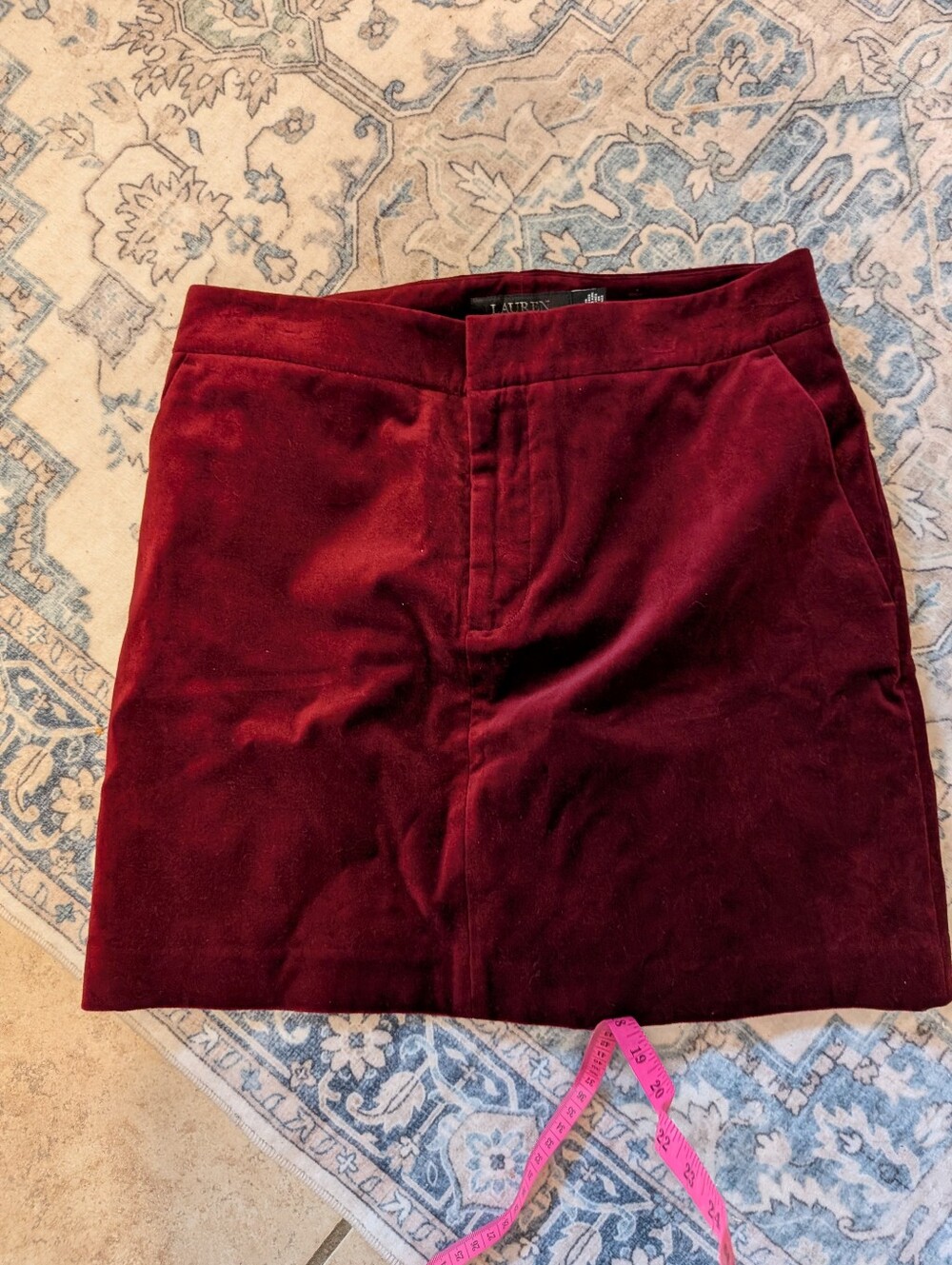 Lauren Ralph Lauren Burgundy Velvet Mini Skirt